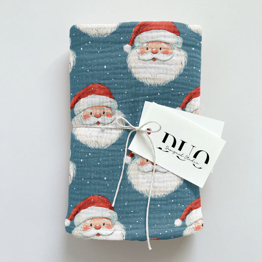 Blue Happy Santa Faces Digital Seamless Pattern