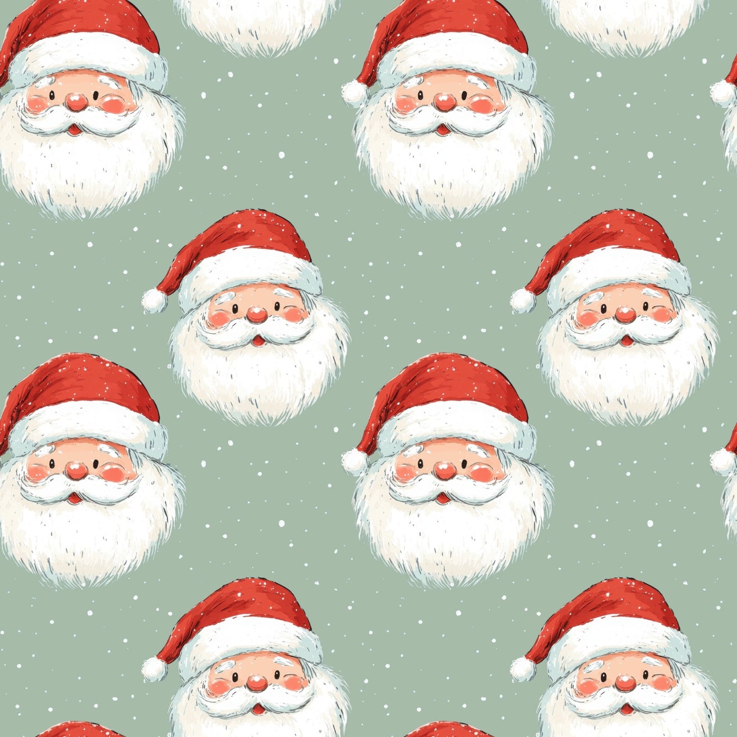 Sage Green Santa Claus Digital Seamless Pattern