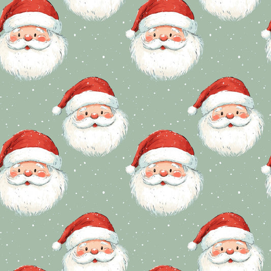 Sage Green Santa Claus Digital Seamless Pattern