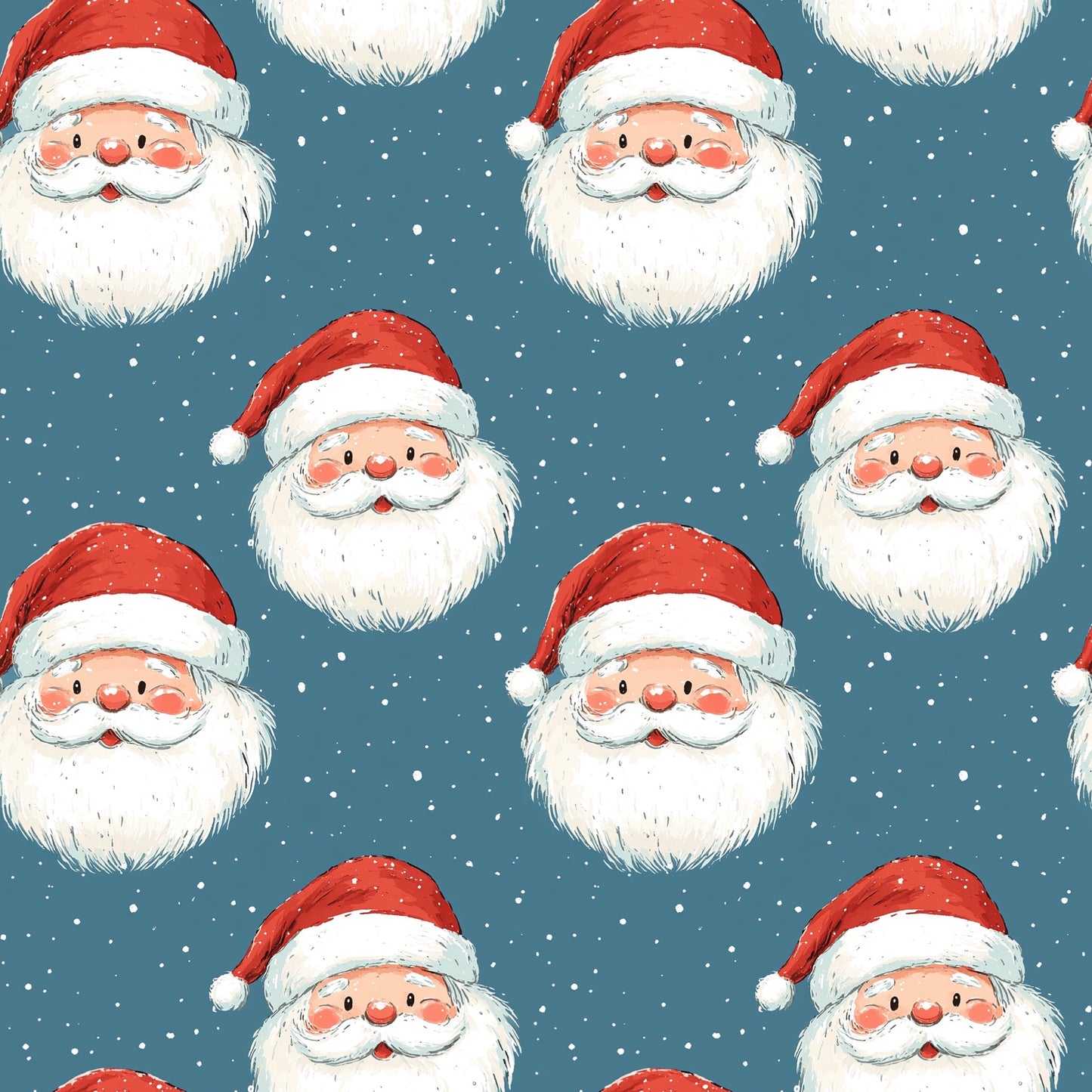 Blue Happy Santa Faces Digital Seamless Pattern