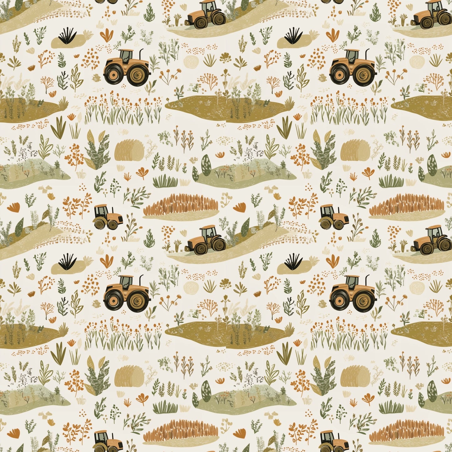 Harvest Time Tractors Digital Seamless Pattern