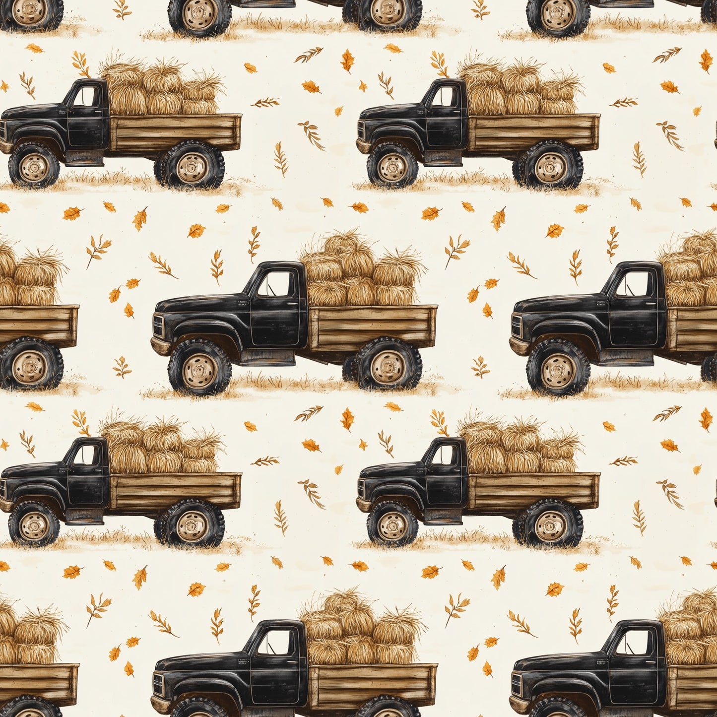 Harvest Trucks Digital Seamless Pattern