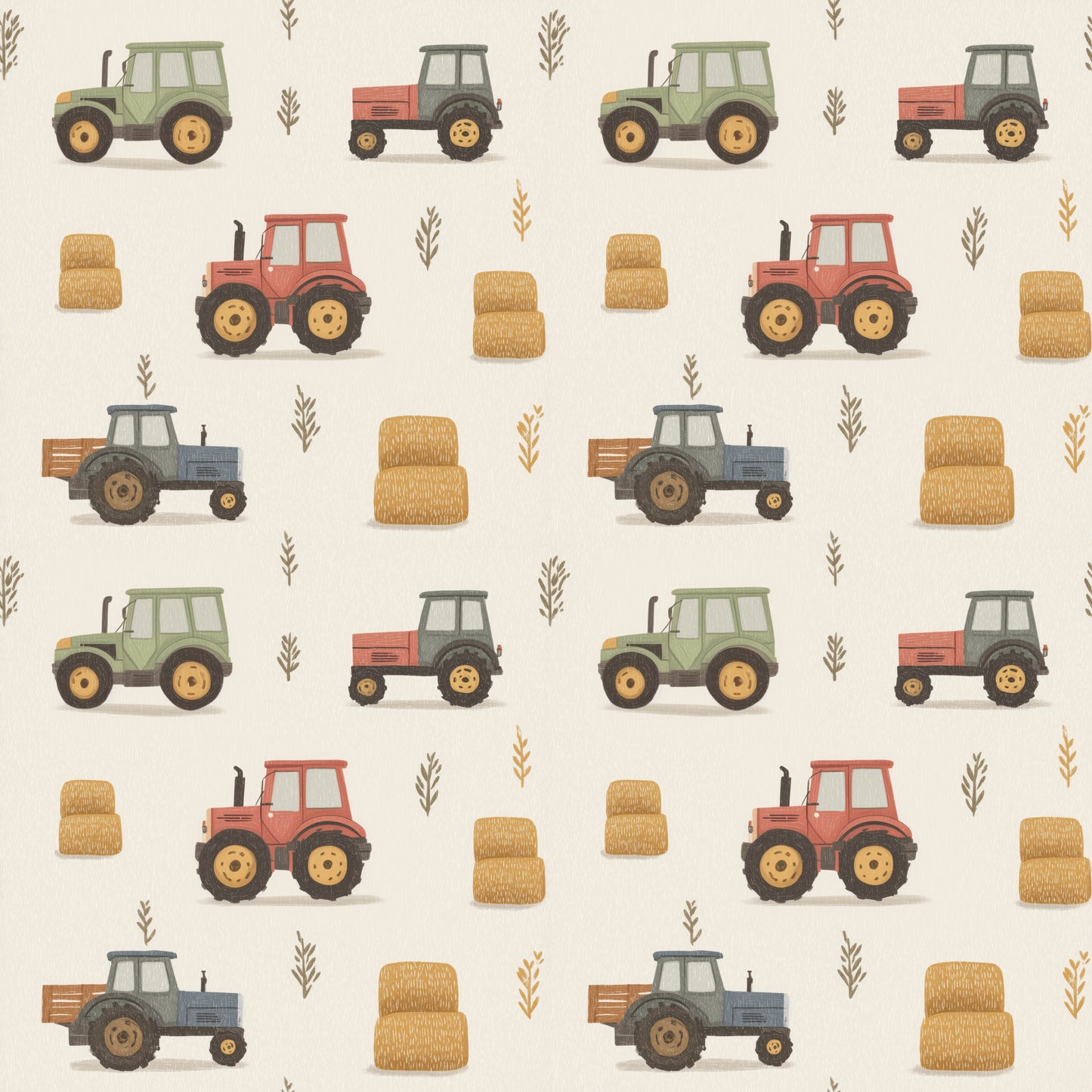 Hay Bales & Tractors Digital Seamless Pattern