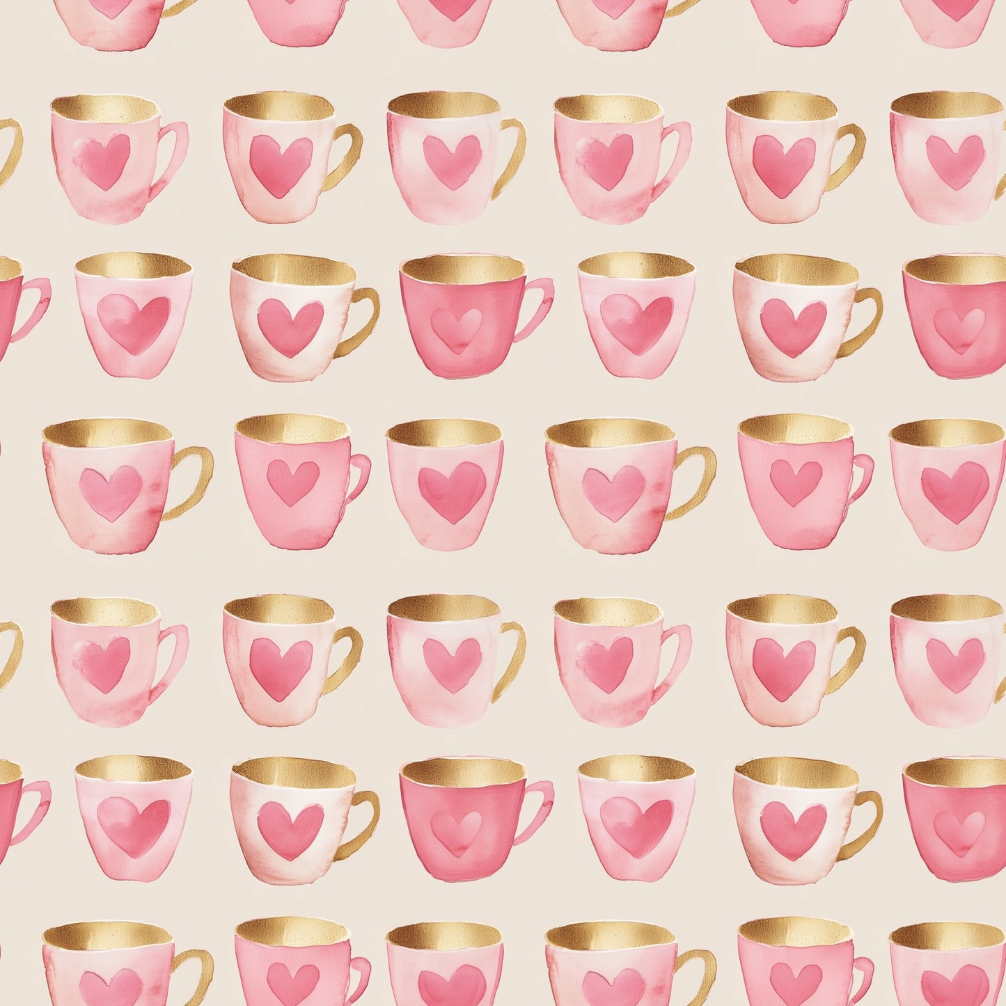 Heart Teacups Digital Seamless Pattern