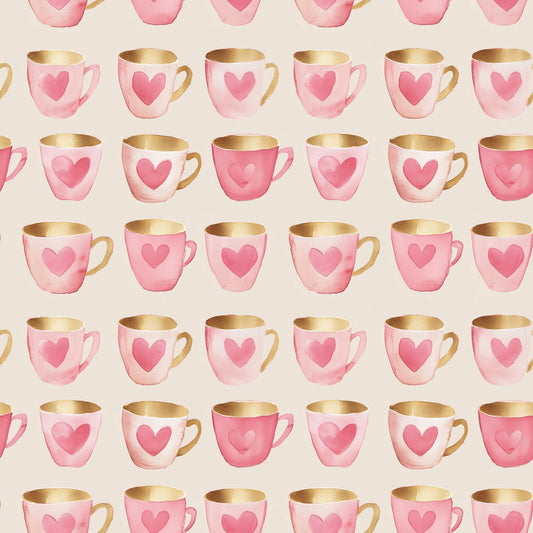 Heart Teacups Digital Seamless Pattern