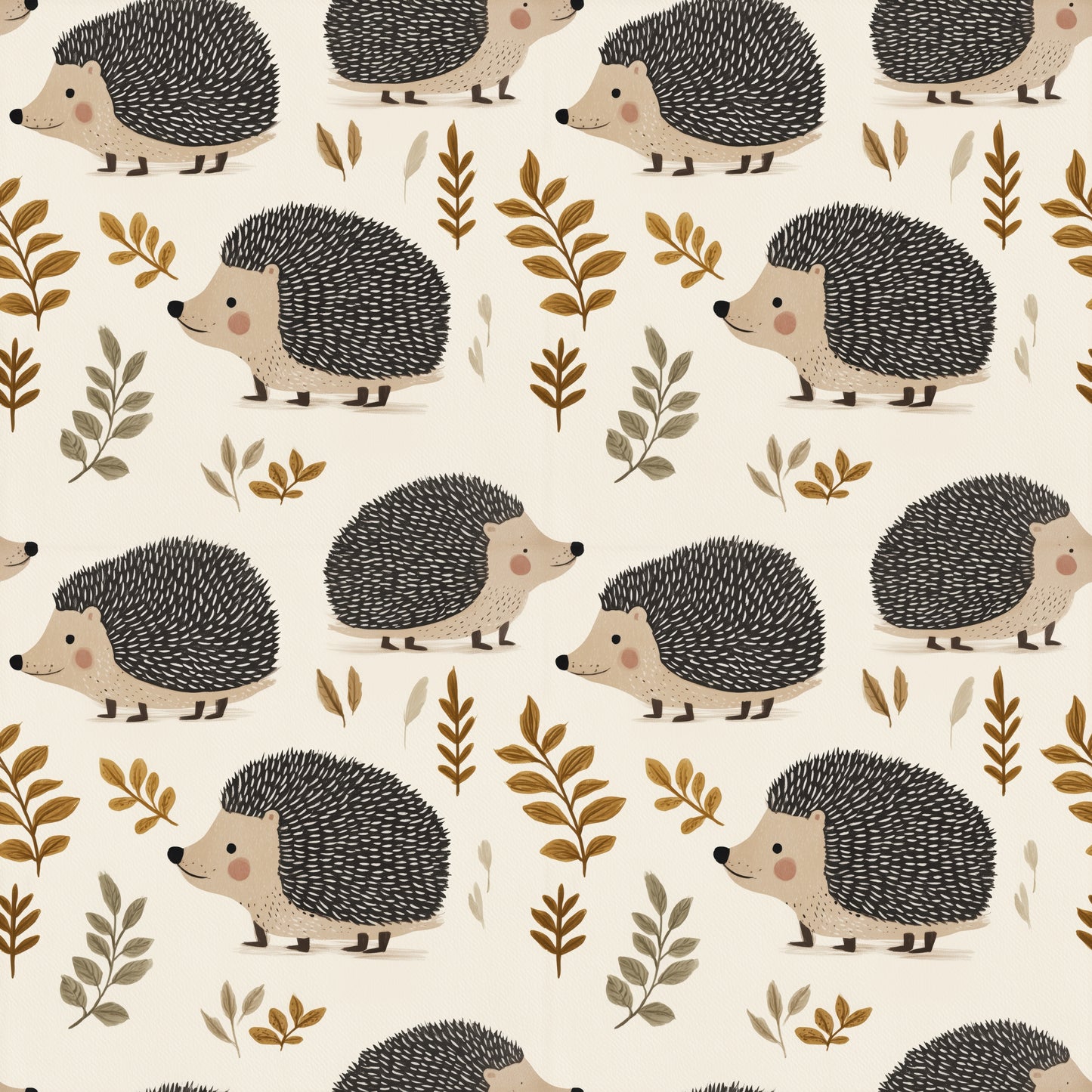 Hedgehogs on Cream Digital Seamless Pattern