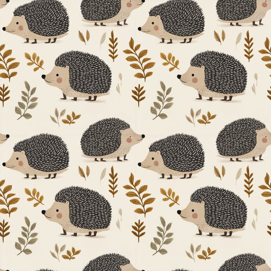 Hedgehogs on Cream Digital Seamless Pattern
