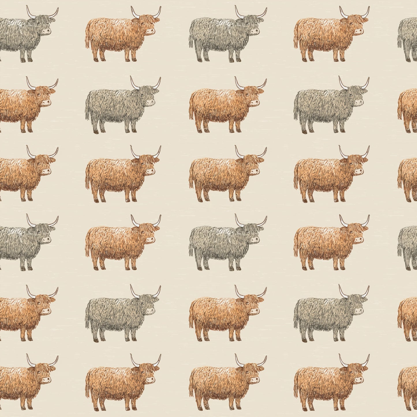 Highland Cows Digital Seamless Pattern