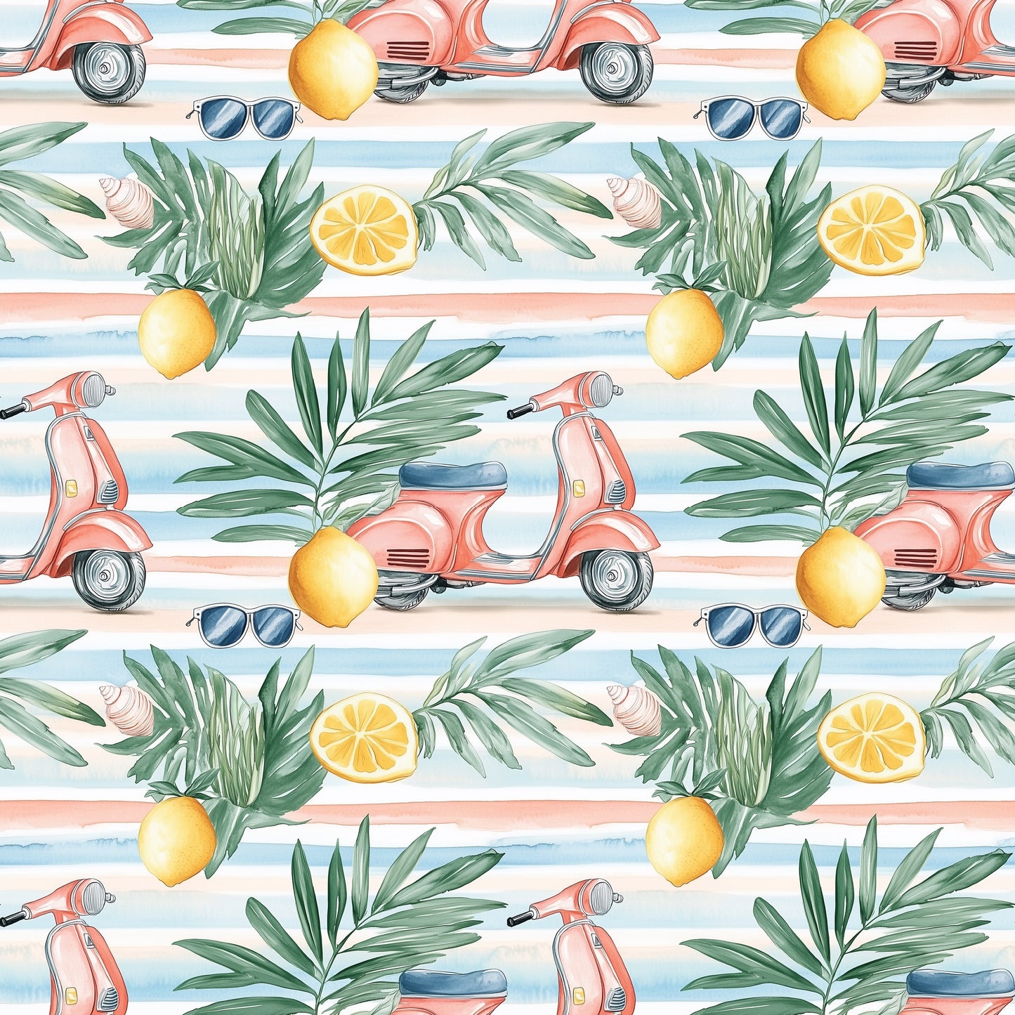 Holiday Scooters Digital Seamless Pattern