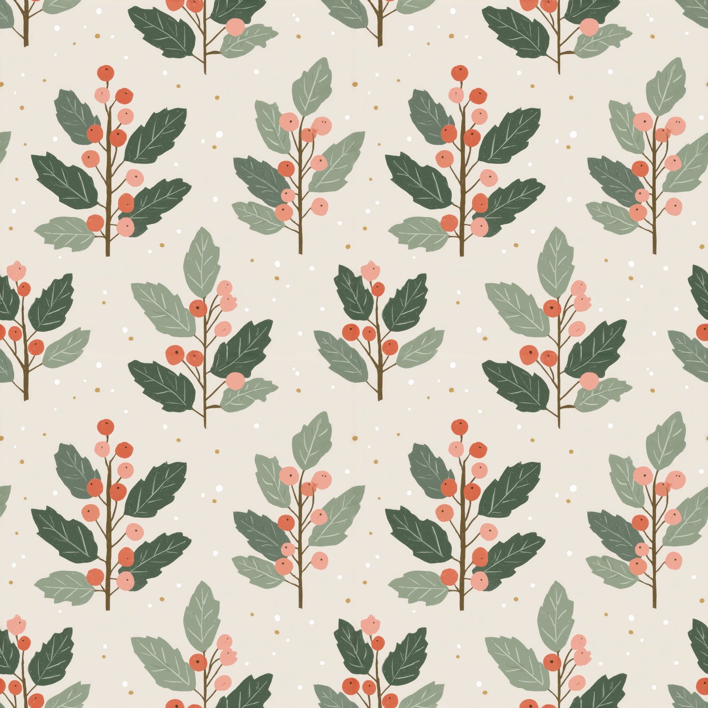 Holly Branches Digital Seamless Pattern