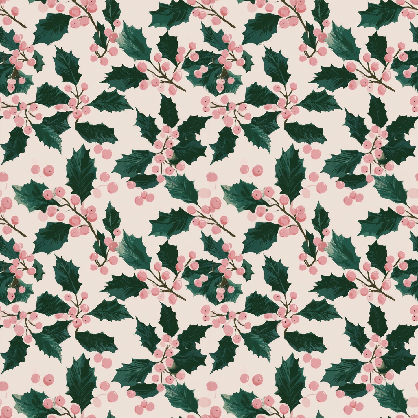 Holly Pink Berries Digital Seamless Pattern