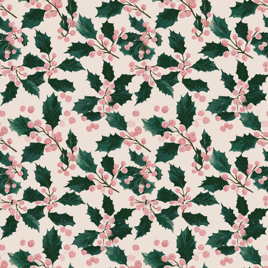Holly Pink Berries Digital Seamless Pattern