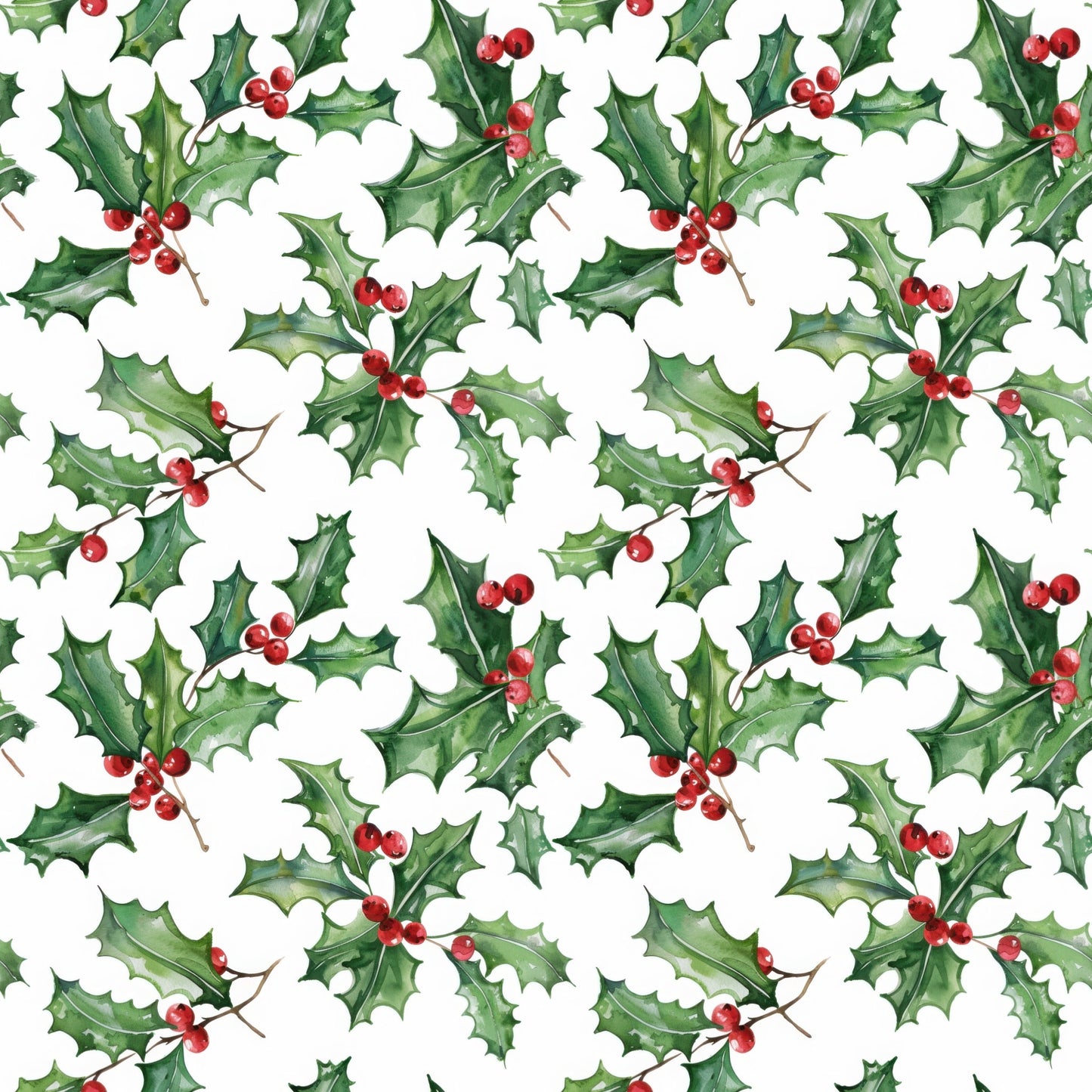 Christmas Holly Sprigs Digital Seamless Pattern
