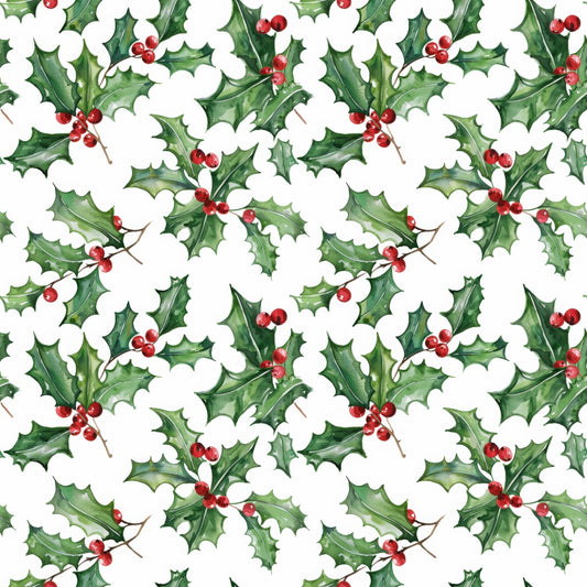 Christmas Holly Sprigs Digital Seamless Pattern