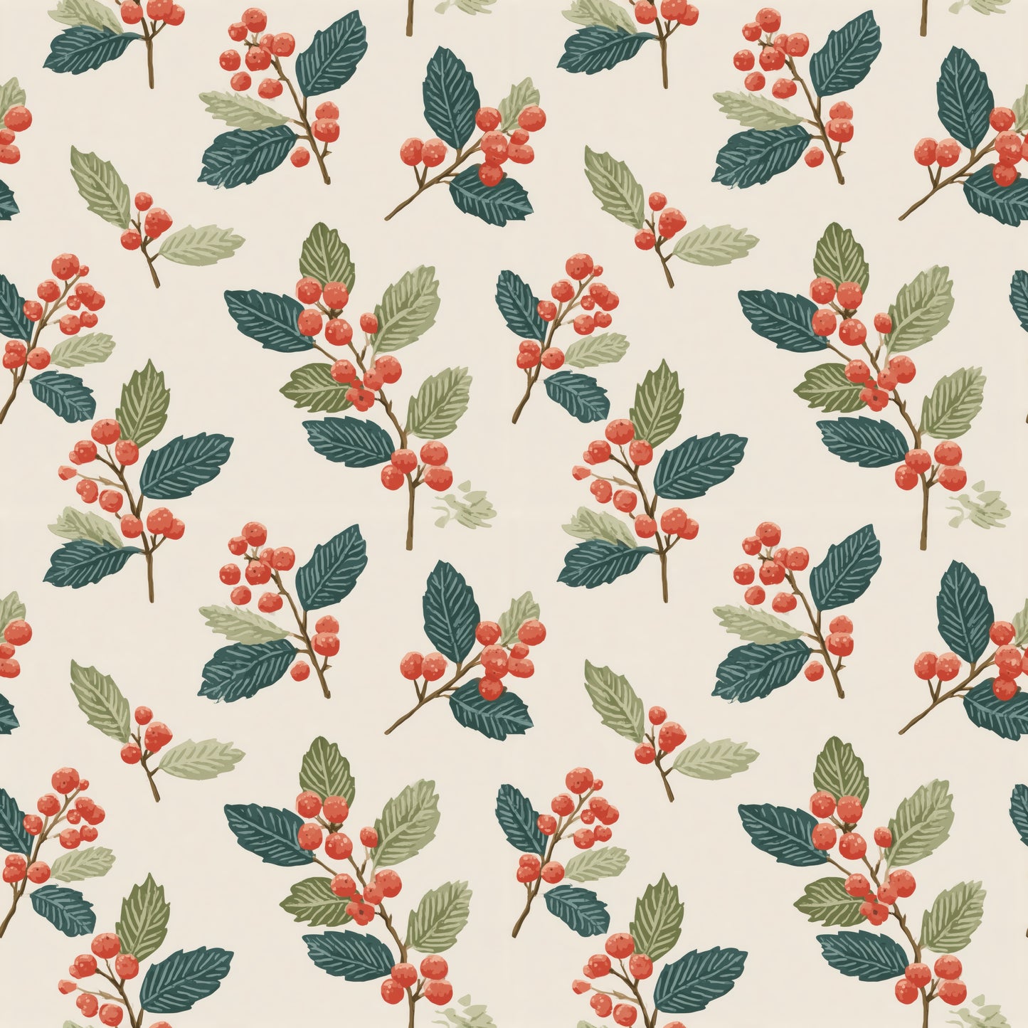 Holly on Neutral Digital Seamless Pattern