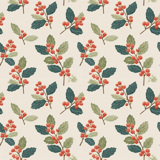 Holly on Neutral Digital Seamless Pattern
