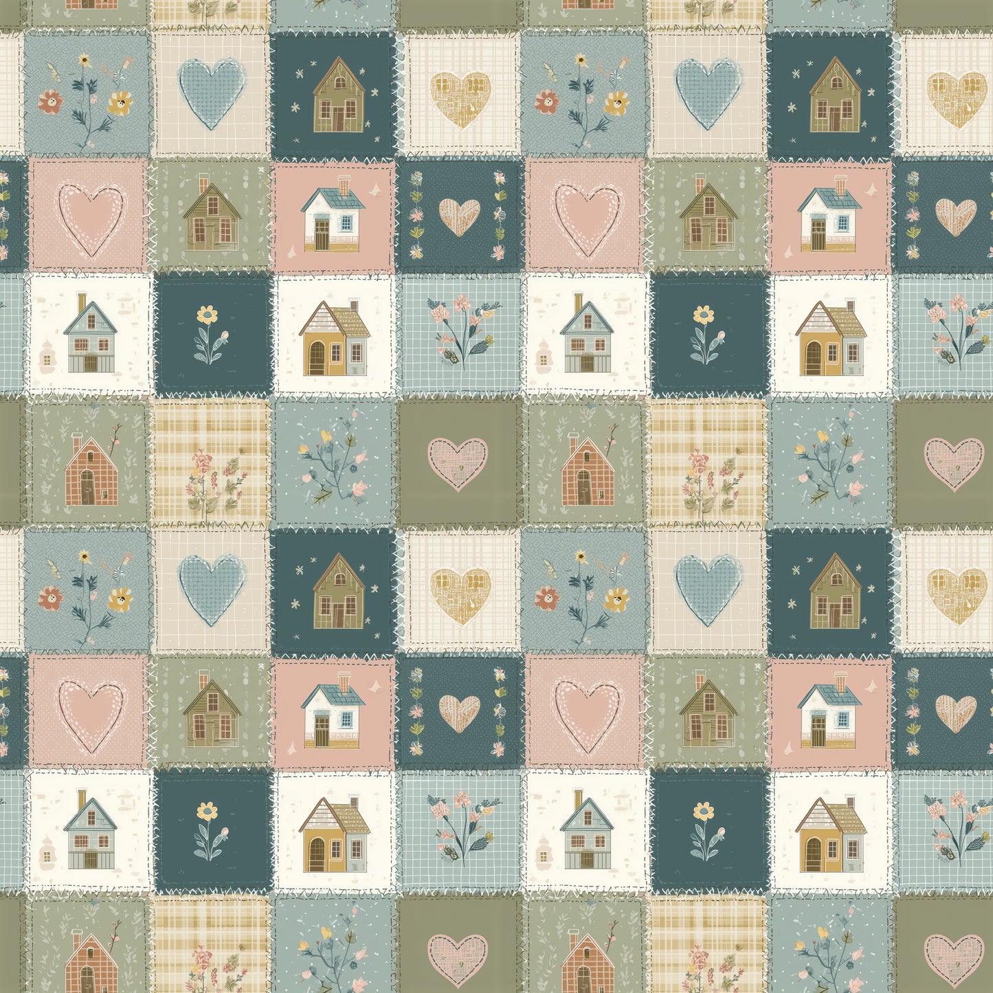 Home Sweet Home Quilt Digital Seamless Pattern