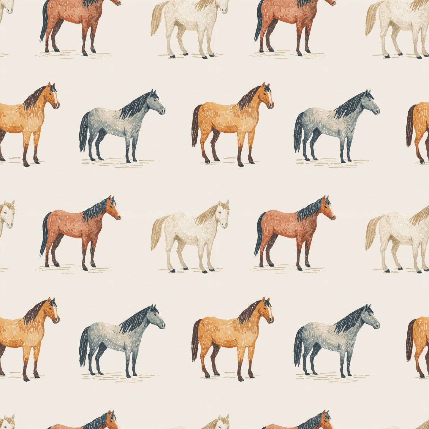 Horses on Cream Digital Seamless Pattern
