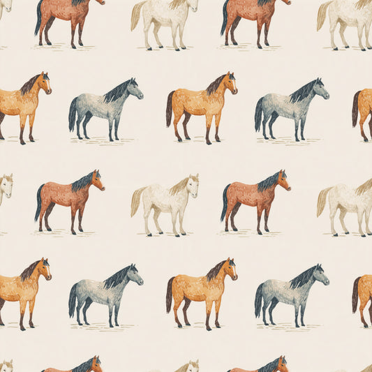 Horses on Cream Digital Seamless Pattern