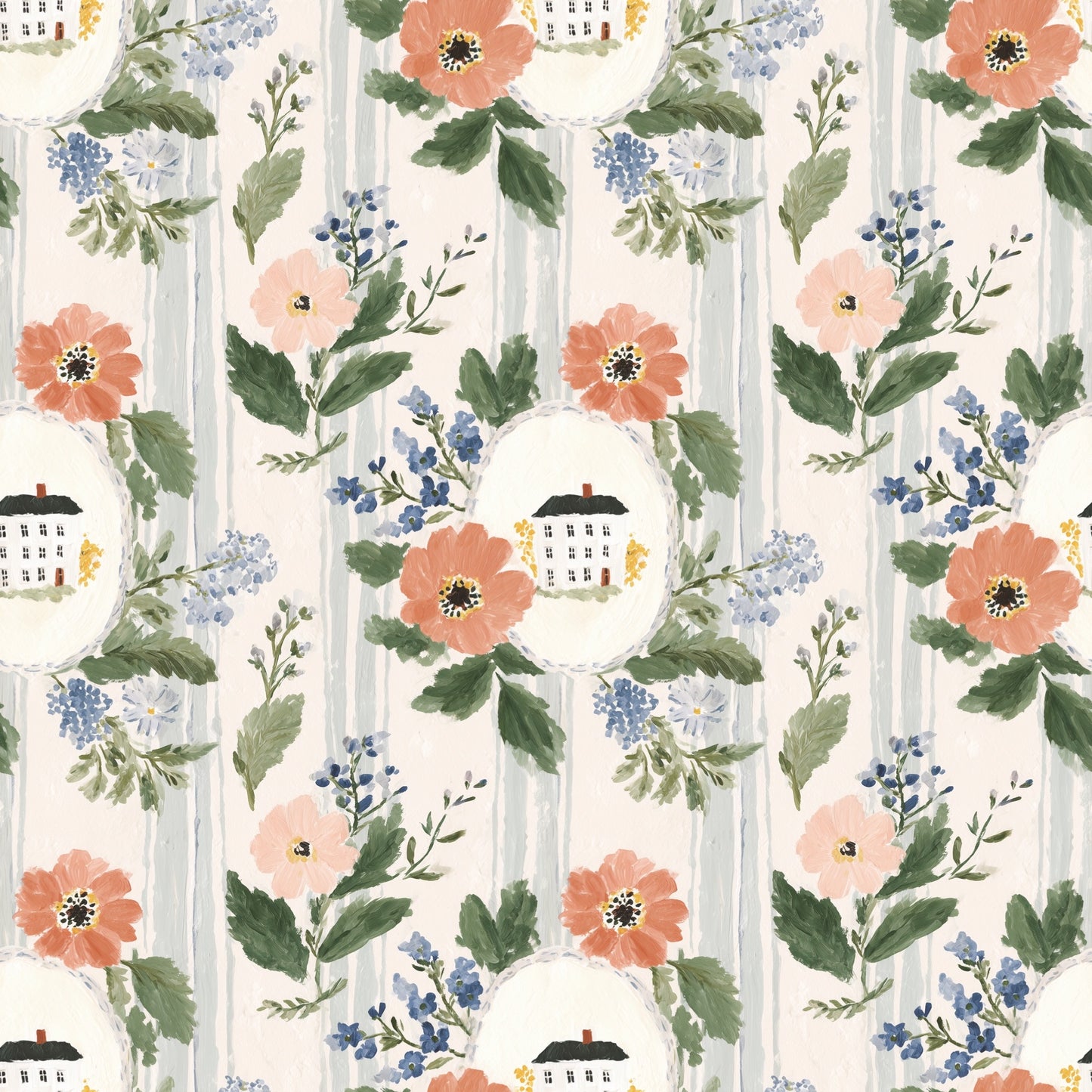 House Frame Floral Digital Seamless Pattern