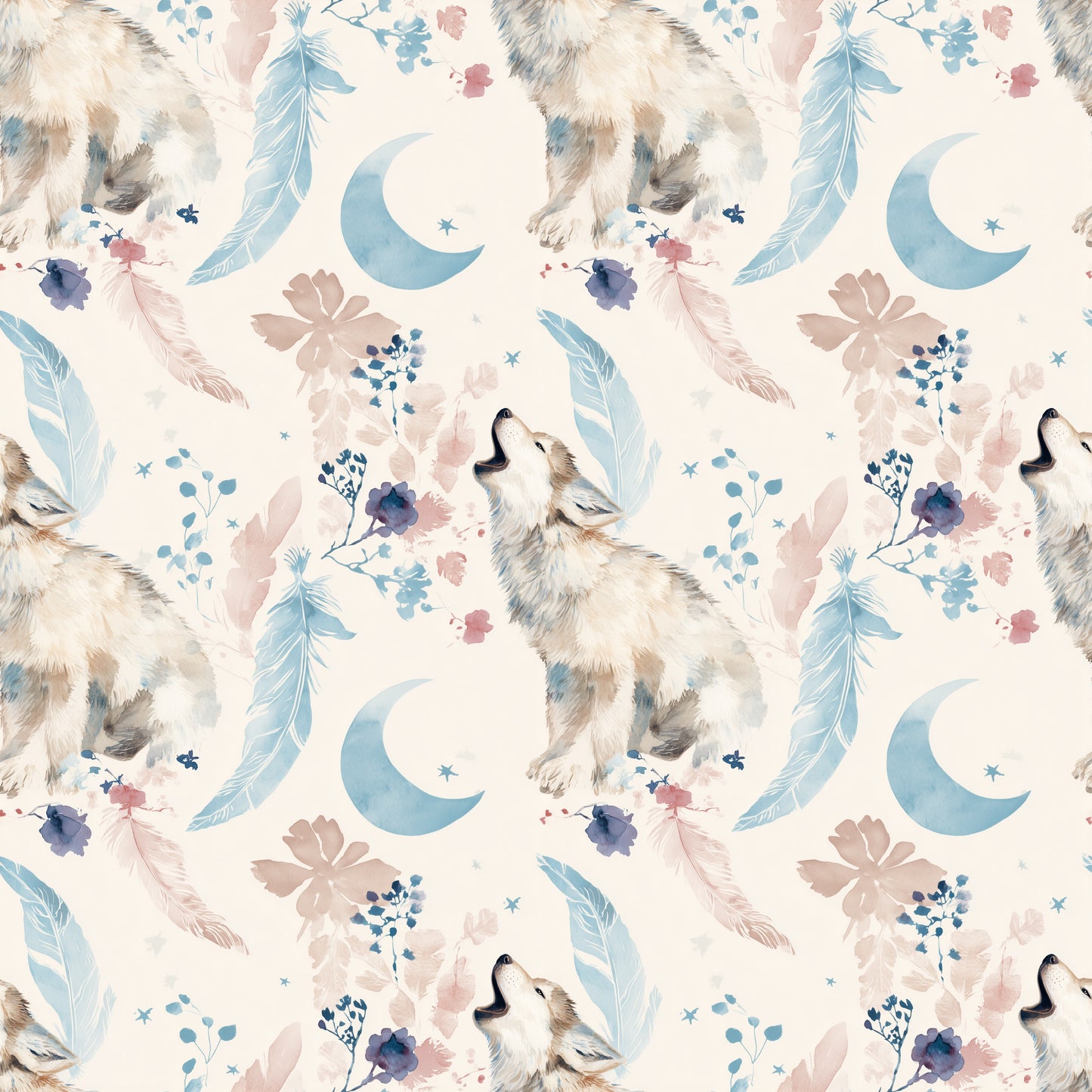 Howling Wolf Digital Seamless Pattern