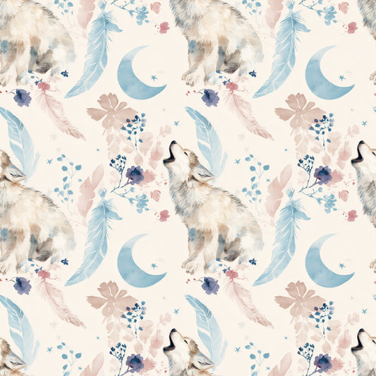Howling Wolf Digital Seamless Pattern