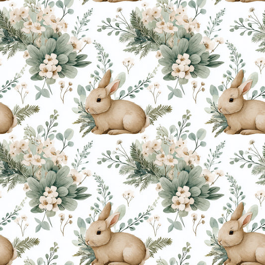 Bunny in a Meadow Digital Seamless Pattern