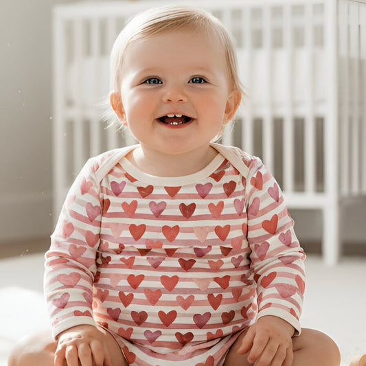 Watercolour Hearts & Stripes Digital Seamless Pattern