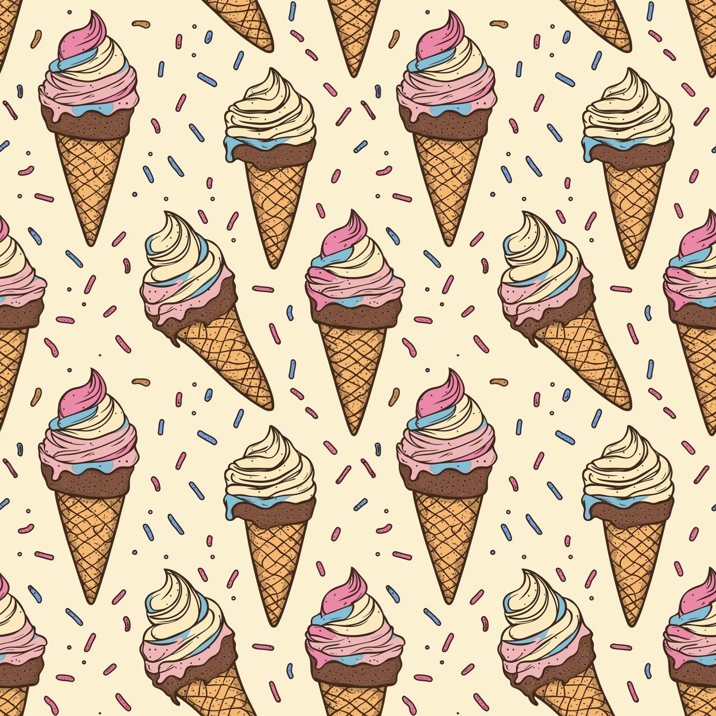 Ice Cream & Sprinkles Digital Seamless Pattern - Cream