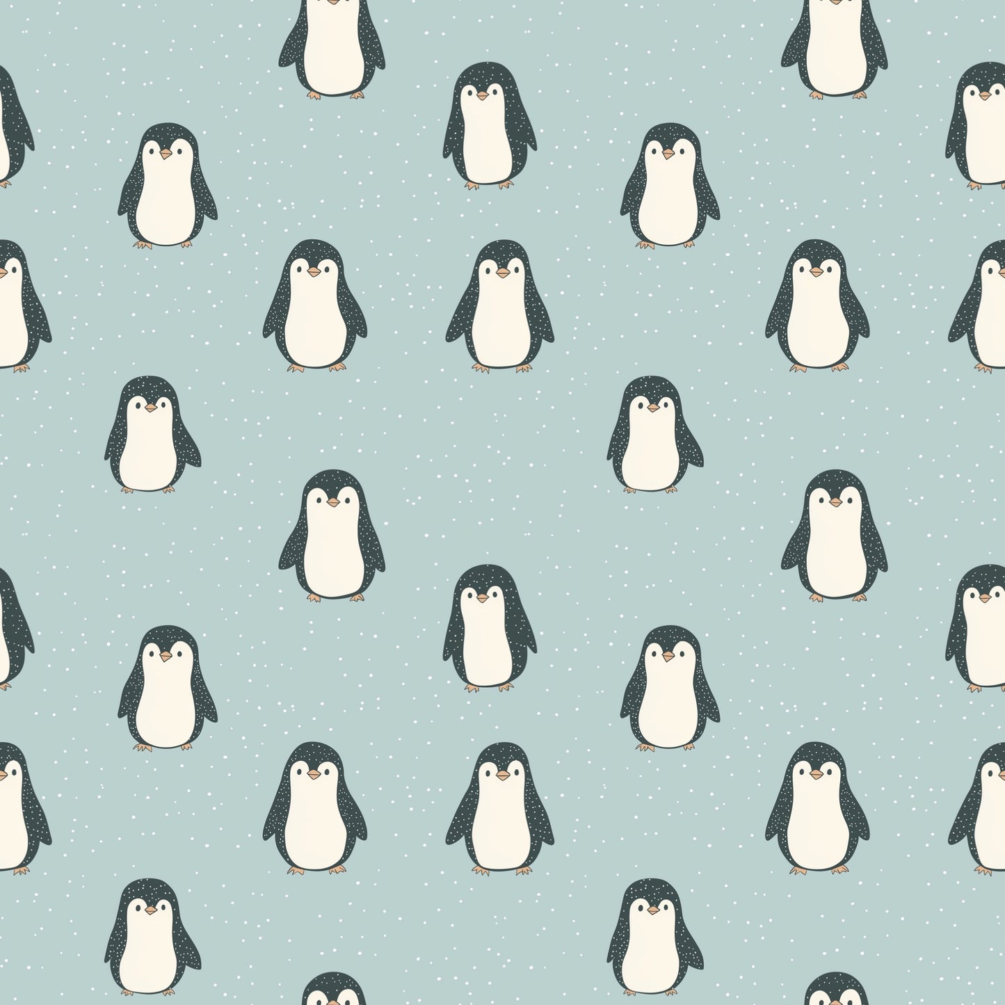 Icy Penguins Digital Seamless Pattern