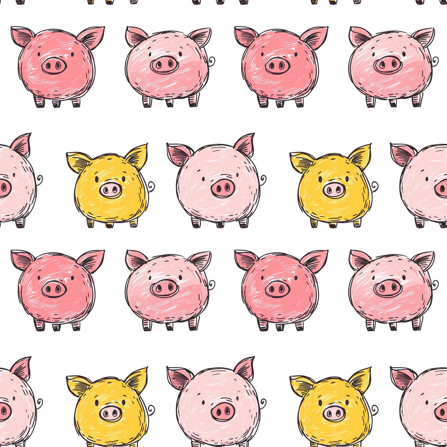 Illustrated Pigs Digital Seamless Pattern