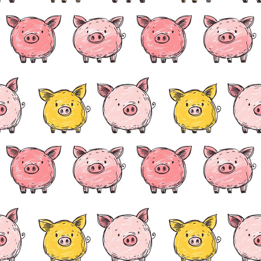 Illustrated Pigs Digital Seamless Pattern