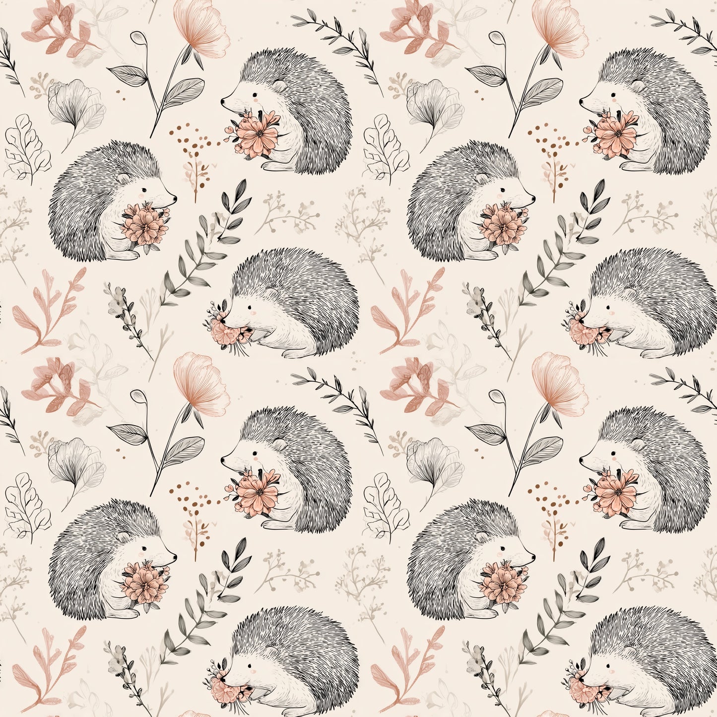 Inked Hedgehogs Digital Seamless Pattern