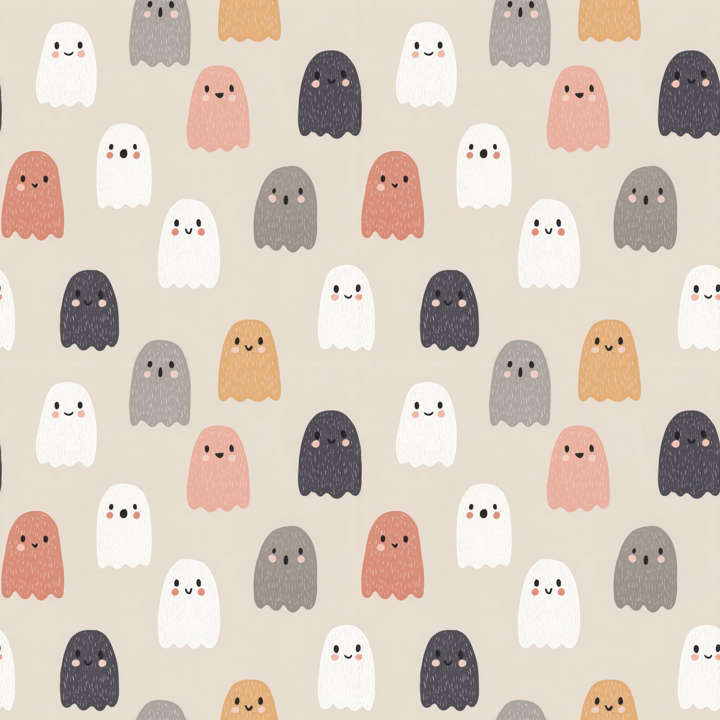 Kawaii Ghosts Digital Seamless Pattern