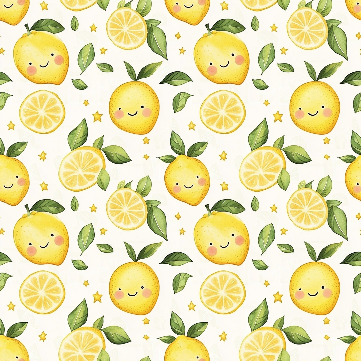 Kawaii Lemons Digital Seamless Pattern