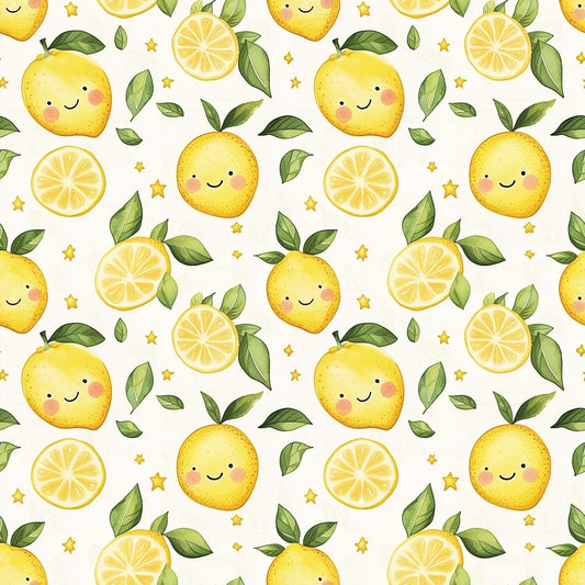 Kawaii Lemons Digital Seamless Pattern