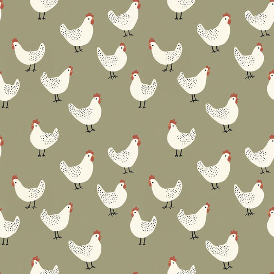 Khaki Chickens Digital Seamless Pattern