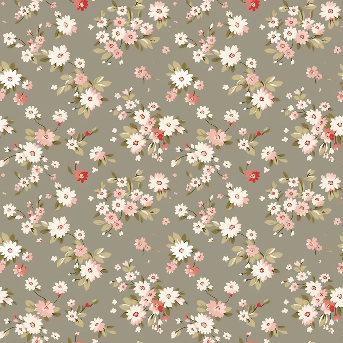 Khaki Dainty Ditsy Floral Digital Seamless Pattern