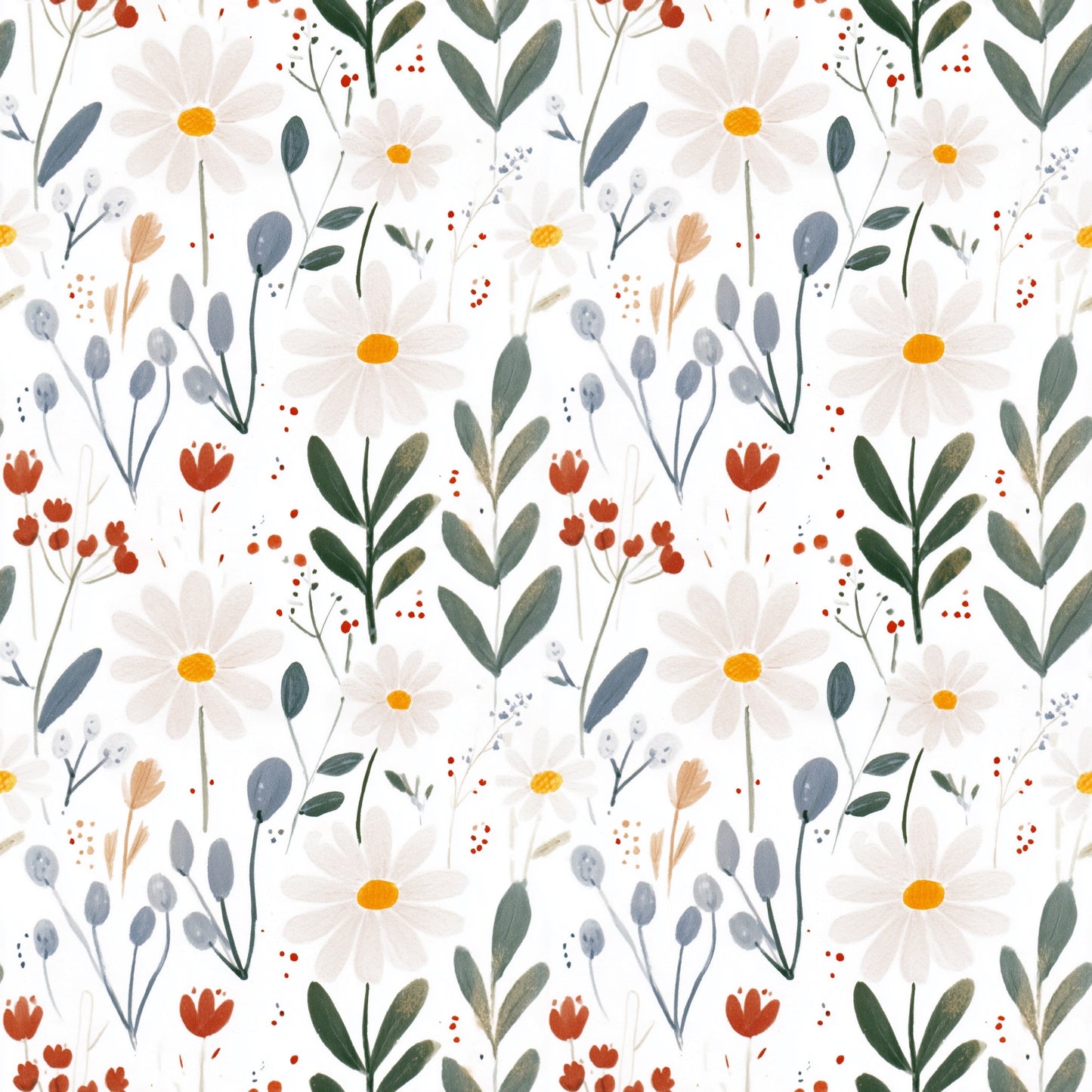 Large Daisy Floral Digital Seamless Pattern
