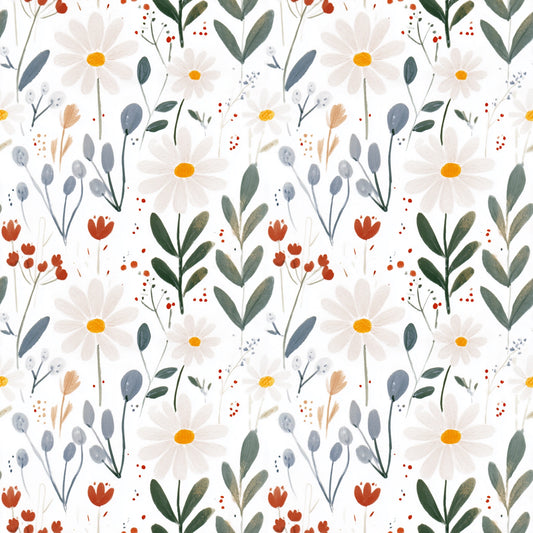 Large Daisy Floral Digital Seamless Pattern