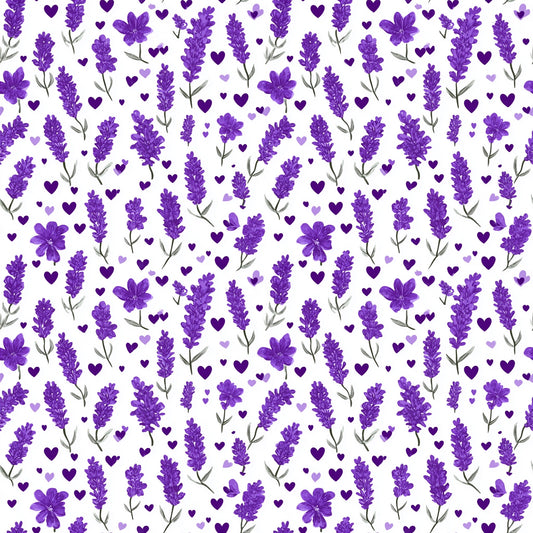 Lavender Flowers & Hearts Digital Seamless Pattern