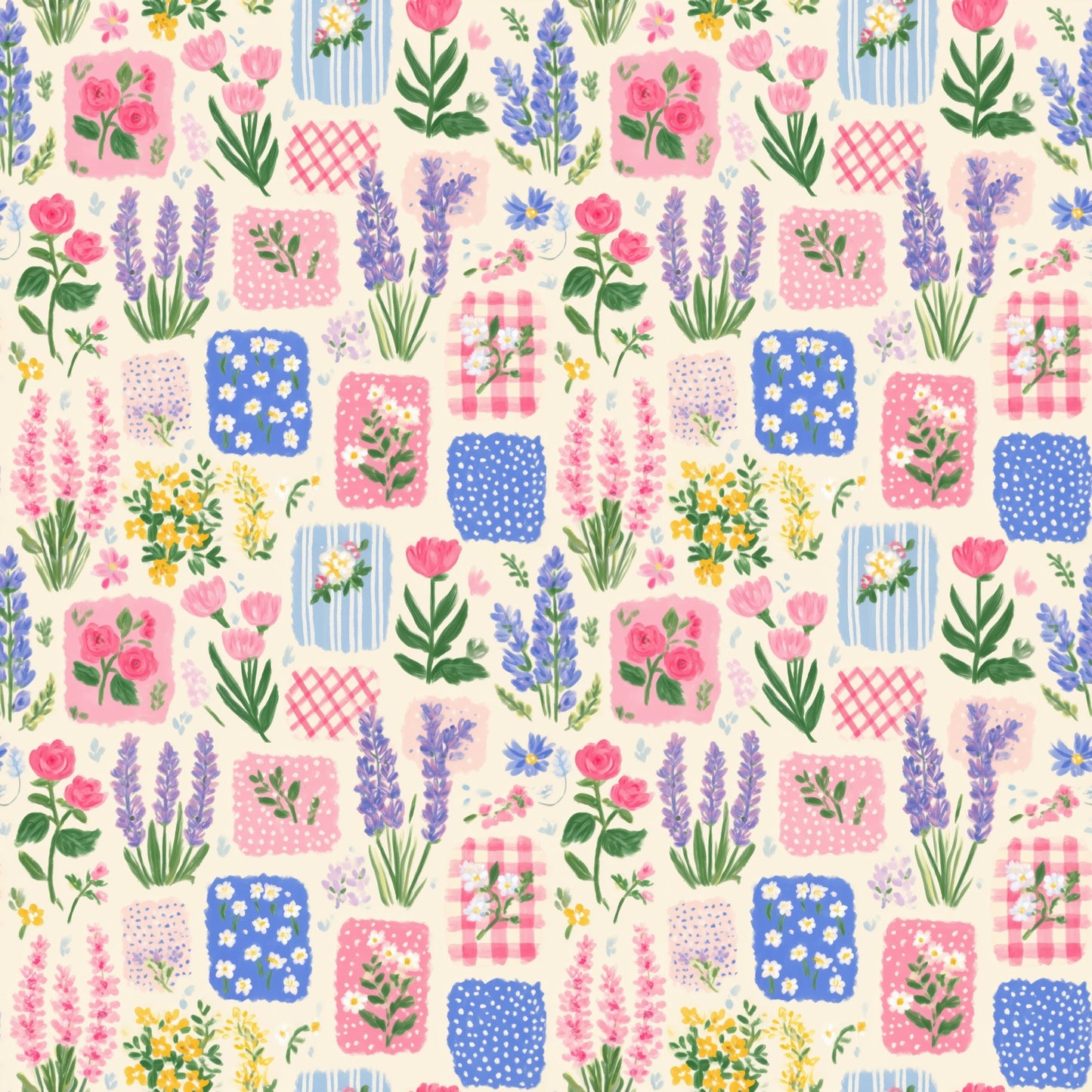 Lavender Patchwork Floral Digital Seamless Pattern