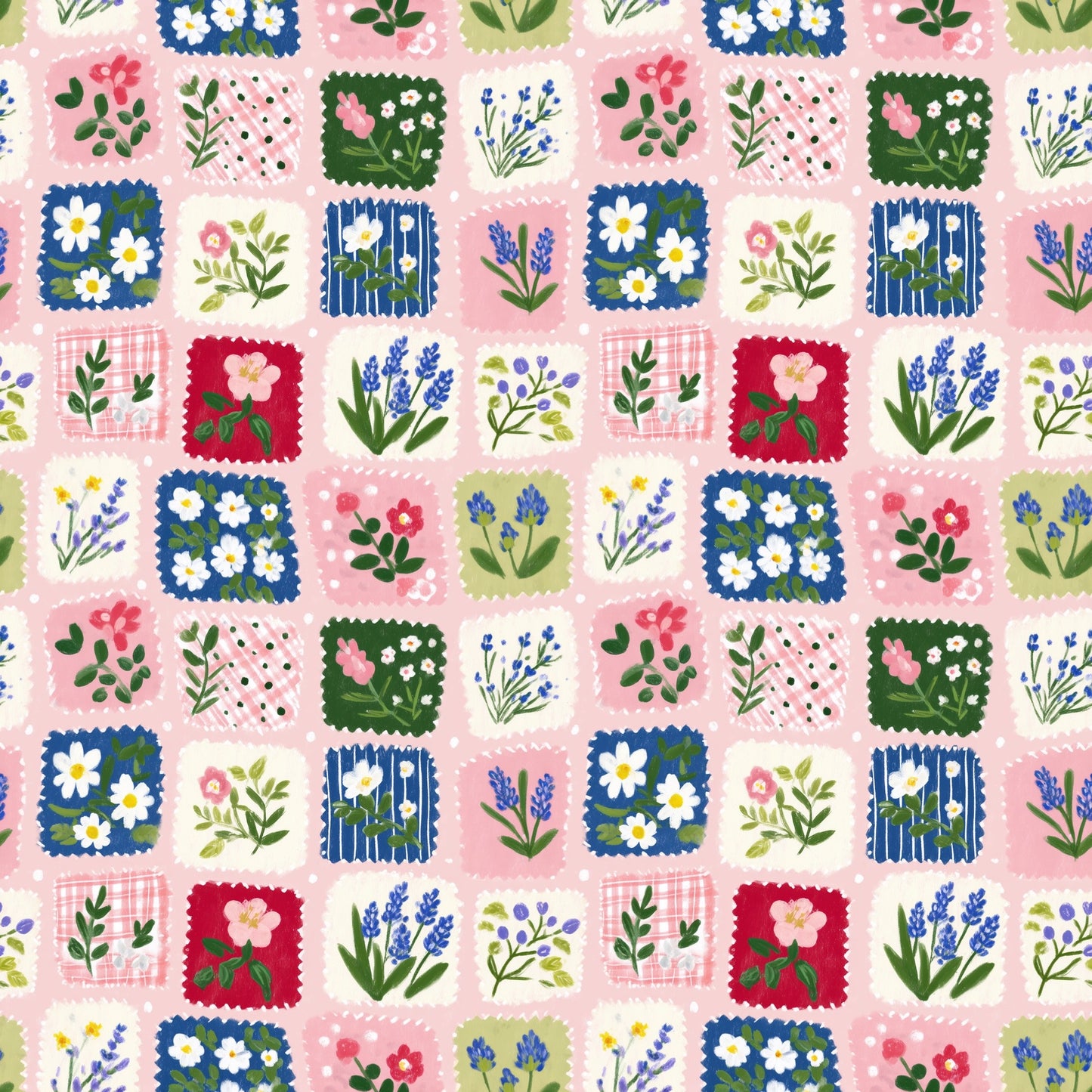 Lavender Pink Stamp Floral Digital Seamless Pattern