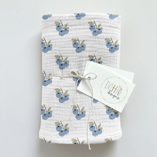 Leafy Blueberries on White