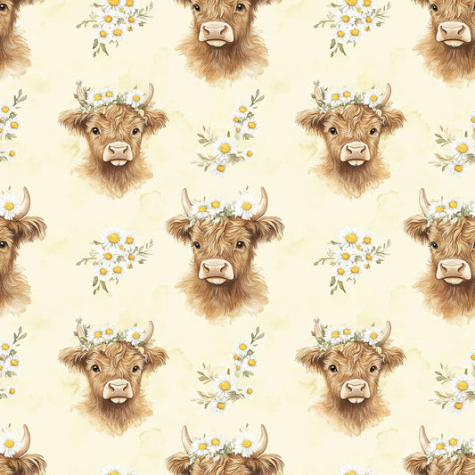 Lemon Floral Highland Cow Digital Seamless Pattern
