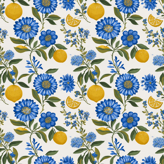 Lemons & Blue Floral Digital Seamless Pattern