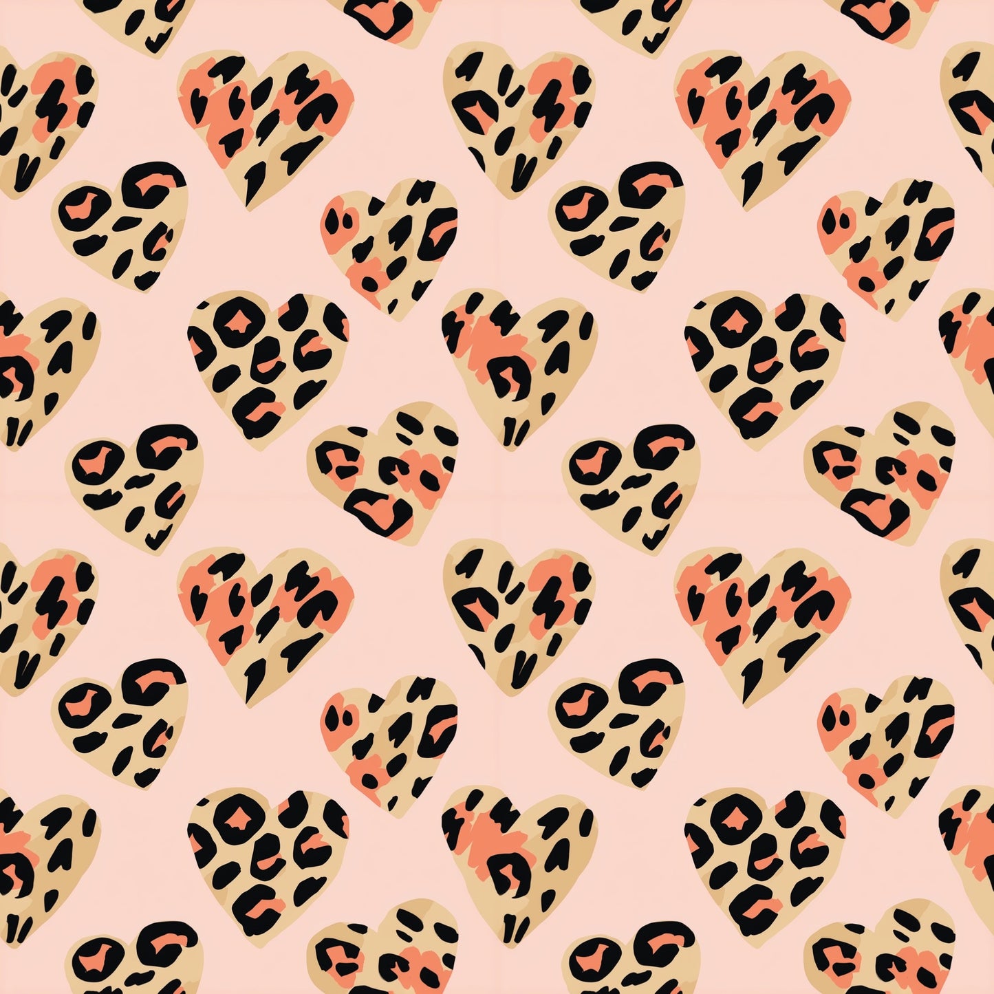 Leopard Print Hearts Digital Seamless Pattern