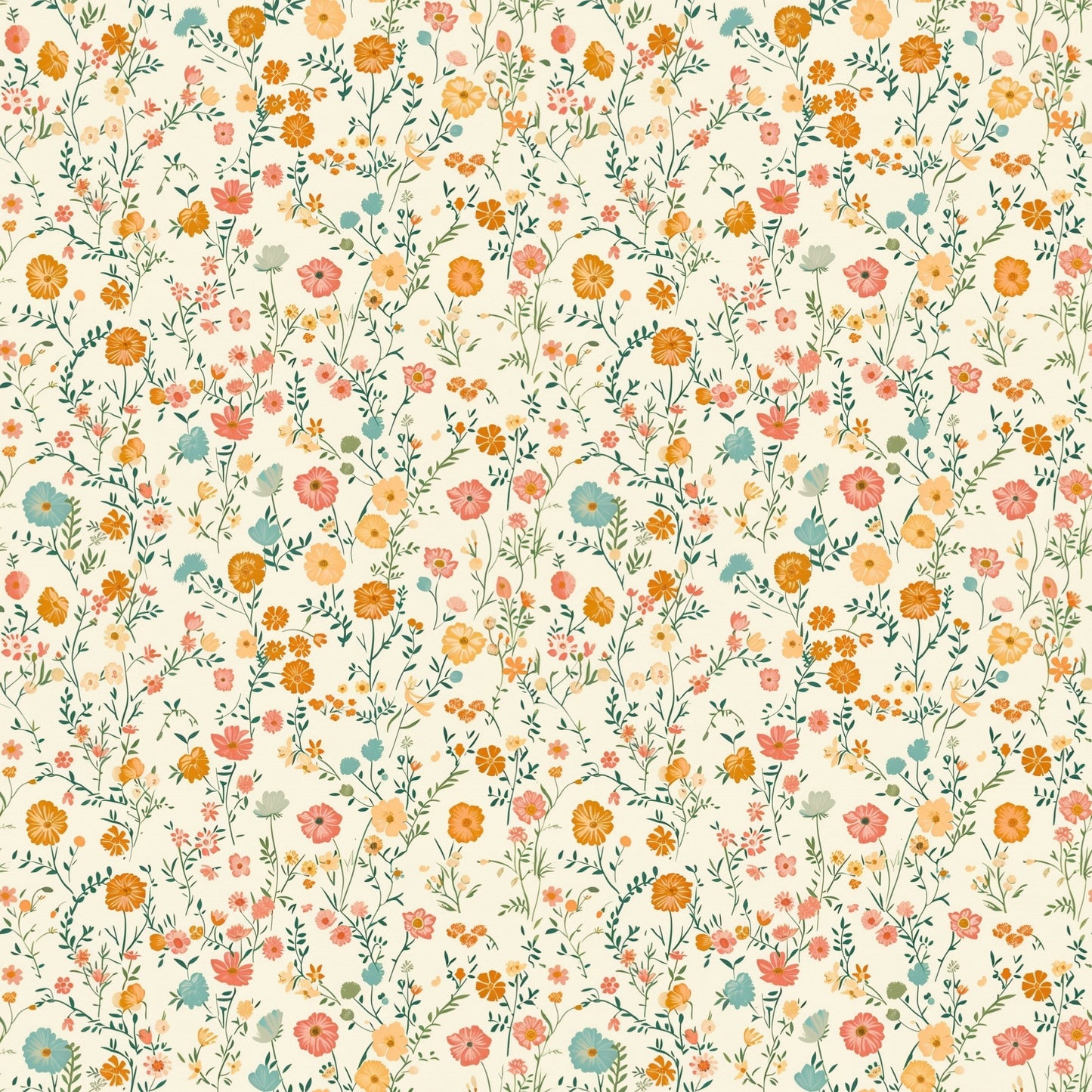 Light Orange Ditsy Floral Digital Seamless Pattern