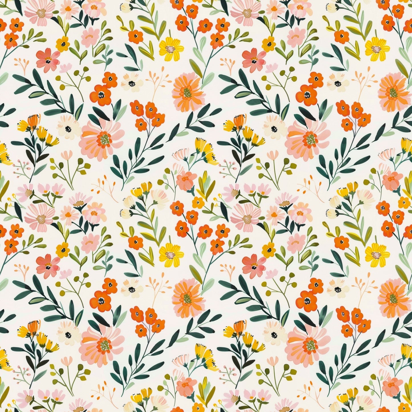 Light Peach Floral Digital Seamless Pattern