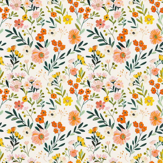 Light Peach Floral Digital Seamless Pattern